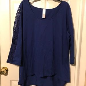 Royal blue blouse with lace sleeves